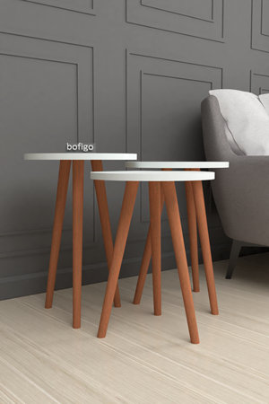 Bofigo Zigon Sehpa Ahşap Ayaklı Zigon Beyaz