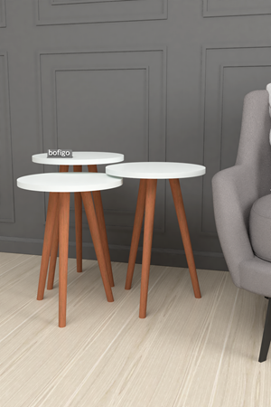 Bofigo Zigon Sehpa Ahşap Ayaklı Zigon Beyaz