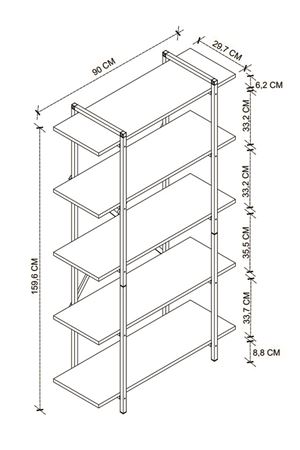 Bofigo Dekoratif 5 Raflı Kitaplık Metal Kitaplık Teos Demonte Kitaplık Antrasit
