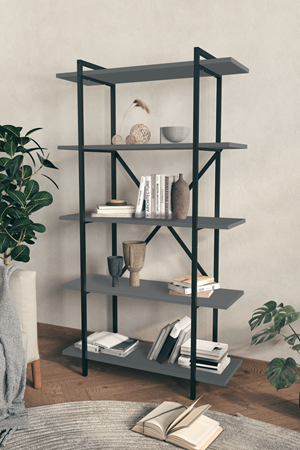 Bofigo Dekoratif 5 Raflı Kitaplık Metal Kitaplık Teos Demonte Kitaplık Antrasit