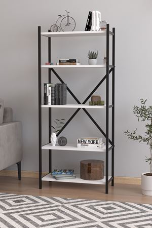 Bofigo 5 Raflı Kitaplık Dekoratif Kitaplık Metal Kitaplık Ofis Kitaplığı Aksesuar Rafı Troya Beyaz