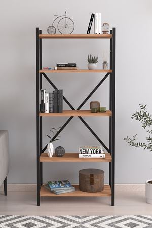 Bofigo 5 Raflı Kitaplık Dekoratif Kitaplık Metal Kitaplık Ofis Kitaplığı Aksesuar Rafı Troya Çam