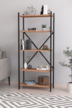 Bofigo 5 Raflı Kitaplık Dekoratif Kitaplık Metal Kitaplık Ofis Kitaplığı Aksesuar Rafı Troya Çam