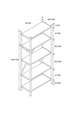 Bofigo 5 Raflı Kitaplık Dekoratif Kitaplık Metal Kitaplık Ofis Kitaplığı Aksesuar Rafı Troya Antrasit