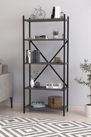 Bofigo 5 Raflı Kitaplık Dekoratif Kitaplık Metal Kitaplık Ofis Kitaplığı Aksesuar Rafı Troya Antrasit