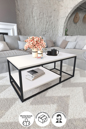 Bofigo Metal Orta Sehpa 2 Raflı Orta Sehpa Dekoratif Sehpa Nisa Beyaz