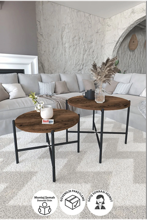 Bofigo 2'li Orta Sehpa Metal Orta Sehpa Dekoratif Sehpa Lidya