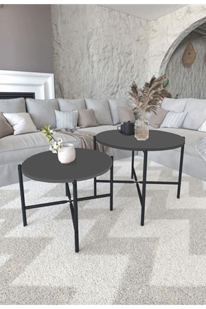 Bofigo 2'li Orta Sehpa Metal Orta Sehpa Dekoratif Sehpa Antrasit