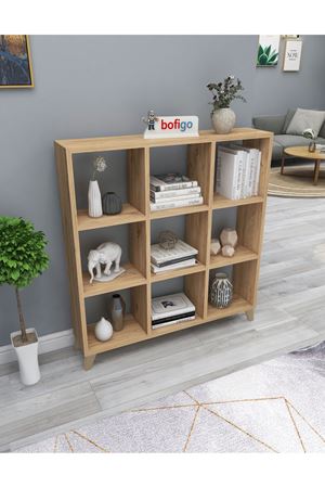 Bofigo Küp Kitaplık 9 Bölmeli Raflı Kitaplık Kare Kitaplık Kütüphane Çam