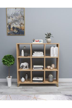 Bofigo Küp Kitaplık 9 Bölmeli Raflı Kitaplık Kare Kitaplık Kütüphane Çam