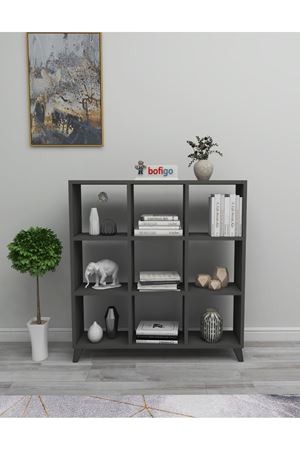 Bofigo Küp Kitaplık 9 Bölmeli Raflı Kitaplık Kare Kitaplık Kütüphane Antrasit