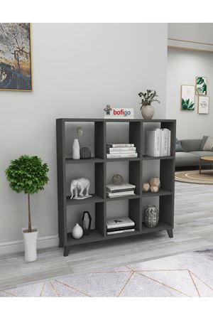 Bofigo Küp Kitaplık 9 Bölmeli Raflı Kitaplık Kare Kitaplık Kütüphane Antrasit