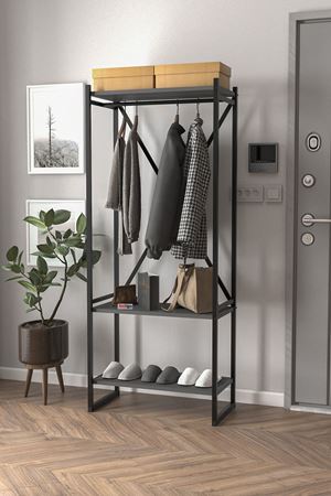 Bofigo Metal Portmanto Elbise Askılığı Vestiyer Ayakkabılık Antrasit