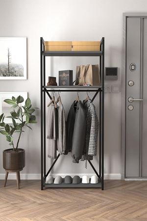 Bofigo Metal Portmanto Elbise Askılığı Vestiyer Ayakkabılık Antrasit