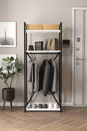 Bofigo Metal Portmanto Elbise Askılığı Vestiyer Ayakkabılık Beyaz