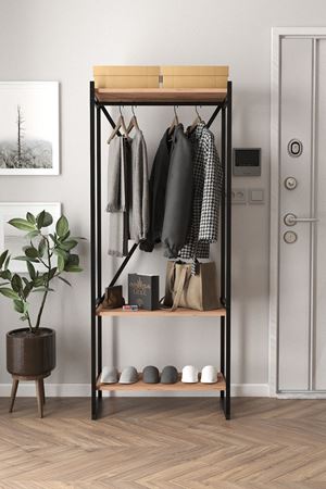 Bofigo Metal Portmanto Elbise Askılığı Vestiyer Ayakkabılık Çam