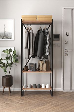 Bofigo Metal Portmanto Elbise Askılığı Vestiyer Ayakkabılık Çam