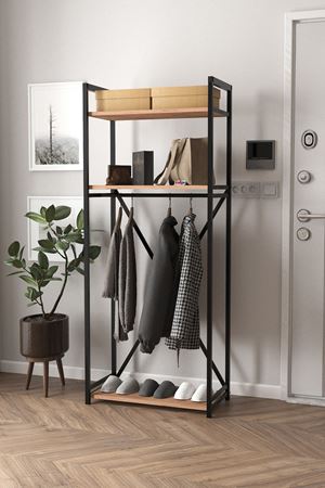 Bofigo Metal Portmanto Elbise Askılığı Vestiyer Ayakkabılık Çam