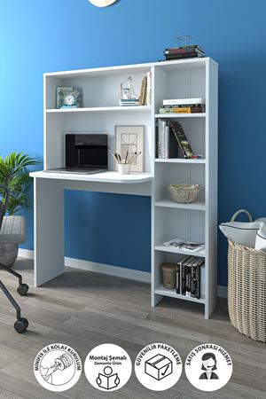 20-07-01 Chipboard Study Desk With Bookcase WHITE