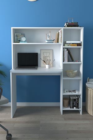 20-07-01 Chipboard Study Desk With Bookcase WHITE