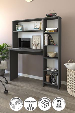 20-07-08 Chipboard Study Desk With Bookcase ANTHRACITE