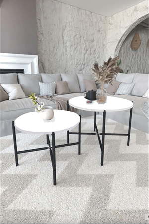 Bofigo 2'li Orta Sehpa Metal Orta Sehpa Dekoratif Sehpa Beyaz