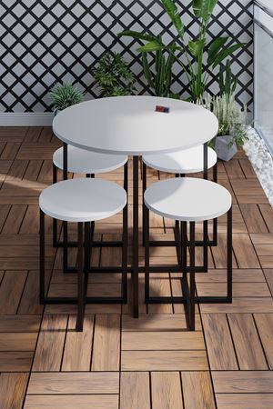 34-01-01 Dolunay Table Set 4 Stools WHITE
