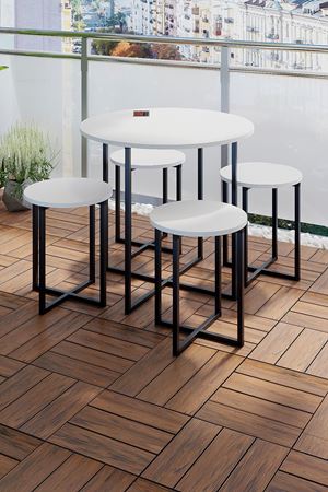 34-01-01 Dolunay Table Set 4 Stools WHITE