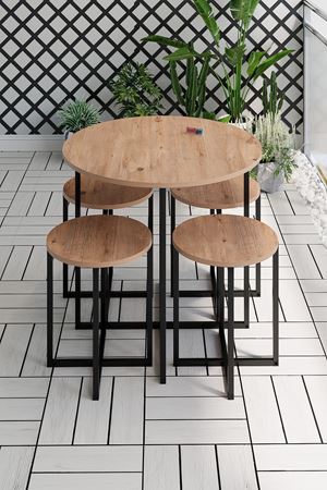 34-01-02 Dolunay Table Set 4 Stools PINE