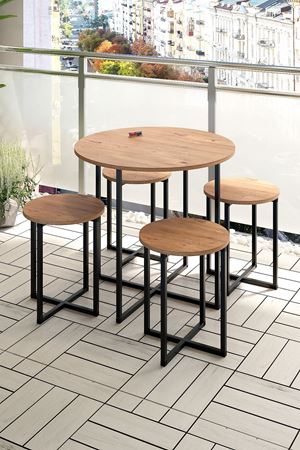 34-01-02 Dolunay Table Set 4 Stools PINE