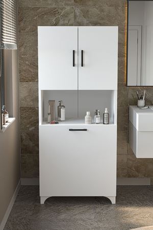 Bofigo Çok Amaçlı Dolap Banyo Dolabı Kirli Çamaşır Sepeti Dolabı Damla Beyaz