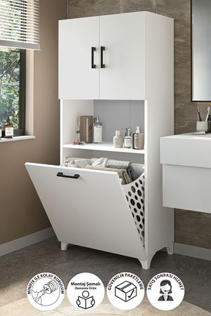 Bofigo Çok Amaçlı Dolap Banyo Dolabı Kirli Çamaşır Sepeti Dolabı Damla Beyaz