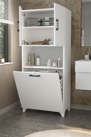 Bofigo Çok Amaçlı Dolap Banyo Dolabı Kirli Çamaşır Sepeti Dolabı Damla Beyaz