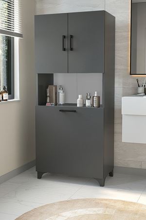 Bofigo Çok Amaçlı Dolap Banyo Dolabı Kirli Çamaşır Sepeti Dolabı Damla Antrasit