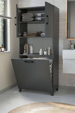 Bofigo Çok Amaçlı Dolap Banyo Dolabı Kirli Çamaşır Sepeti Dolabı Damla Antrasit