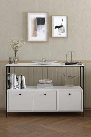 Bofigo 3 Kapaklı Konsol Tv Ünitesi Dresuar Çok Amaçlı Konsol Kahve Köşesi Doruk Beyaz