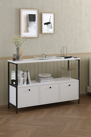 Bofigo 3 Kapaklı Konsol Tv Ünitesi Dresuar Çok Amaçlı Konsol Kahve Köşesi Doruk Beyaz