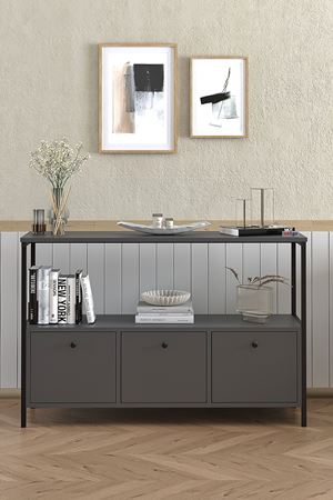 Bofigo 3 Kapaklı Konsol Tv Ünitesi Dresuar Çok Amaçlı Konsol Kahve Köşesi Doruk Antrasit