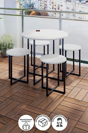 34-01-01 Dolunay Table Set 4 Stools WHITE
