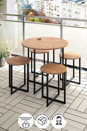 34-01-02 Dolunay Table Set 4 Stools PINE