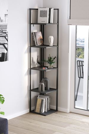 Bofigo 5 Raflı Metal Köşe Kitaplık Rafı Dekoratif Aksesuar Rafı Selanik 180 cm Antrasit