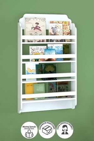 Bofigo 4 Raflı Montessori Kitaplık Eğitici Çocuk Kitaplığı Çocuk Odası Kitaplığı Pella Beyaz