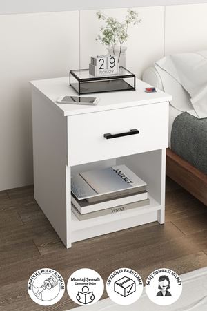19-01-01 Nightstand With Drawer WHITE