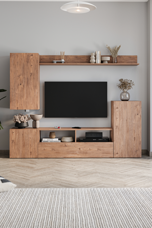 Bofigo Tv Ünitesi Duvara Monte Raflı Duvara Monte Dolaplı Tv Sehpası Rodos Çam