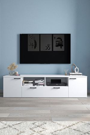 Bofigo TV Ünitesi 180 Cm TV Sehpası Düşer Kapaklı Tv Ünitesi Televizyon Sehpası Girit Beyaz