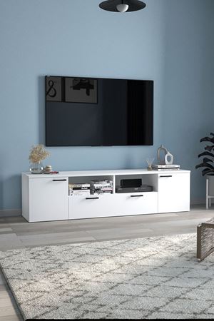 Bofigo TV Ünitesi 180 Cm TV Sehpası Düşer Kapaklı Tv Ünitesi Televizyon Sehpası Girit Beyaz