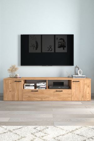 Bofigo TV Ünitesi 180 Cm TV Sehpası Düşer Kapaklı Tv Ünitesi Televizyon Sehpası Girit Çam
