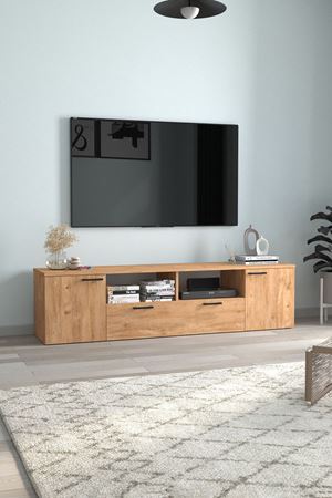 Bofigo TV Ünitesi 180 Cm TV Sehpası Düşer Kapaklı Tv Ünitesi Televizyon Sehpası Girit Çam