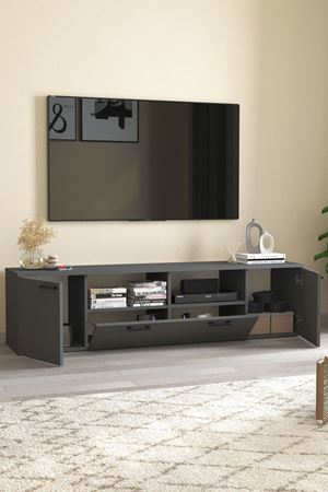 Bofigo TV Ünitesi 180 Cm TV Sehpası Düşer Kapaklı Tv Ünitesi Televizyon Sehpası Girit Antrasit