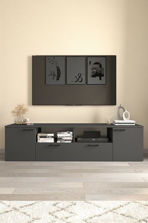 Bofigo TV Ünitesi 180 Cm TV Sehpası Düşer Kapaklı Tv Ünitesi Televizyon Sehpası Girit Antrasit